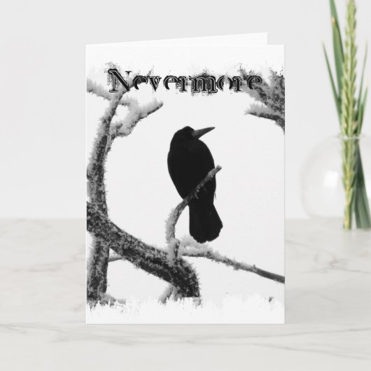 Carte B&W Winter Raven Edgar Allan Poe Nevermore (Devant)