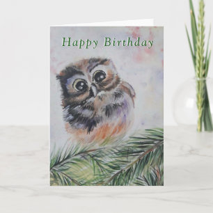 Carte Baby Birthday Card Baby Owl - Peinture