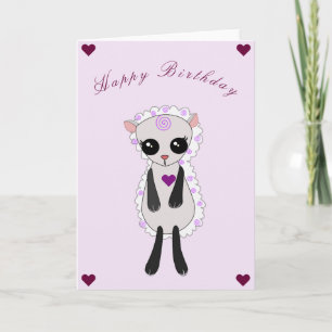 Carte Baby Birthday Card Little Lamb with Hearts