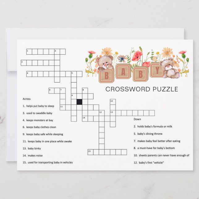 Carte Baby Blocks, Bears et Fleur sauvage Crossword Jeu (Devant)