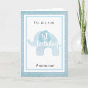 Carte Baby Blue Elephant 1er Fils d'anniversaire