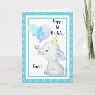Carte Baby Blue Elephant mignon Anniversaire Garçon Cust