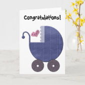 Carte Baby Blue Pram Art (Fleur jaune)