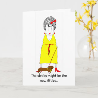 Carte Baby-Boomer grincheux avec une robe jaune et un ch