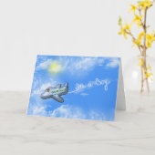 Carte Baby Boy Avion avec ours (Fleur jaune)