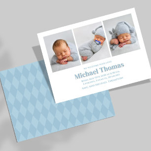 Carte Baby Boy Birth Photo Collage Bleu Custom