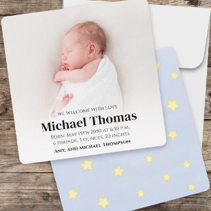 Carte Baby Boy Blue Photo Simple mignonne Stars Carré