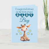 Carte Baby boy congratulations giraffe blue (Devant)