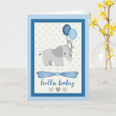 Carte Baby Boy Elephant avec ballons (Fleur jaune)