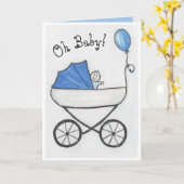 Carte Baby Boy en poussette (Fleur jaune)