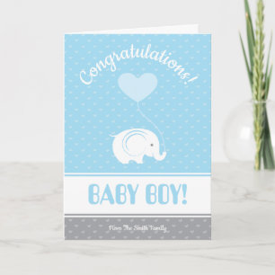 Carte Baby Boy Félicitations Card avec Elephant