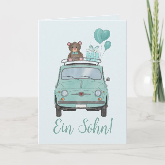 Carte Baby Boy Fiat 500 Félicitations allemandes (Devant)