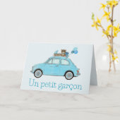 Carte Baby Boy Fiat 500 Félicitations Françaises (Fleur jaune)