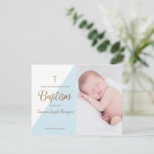 Carte Baby Boy moderne Bleu Photo Baptême Merci (Debout devant)