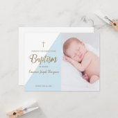 Carte Baby Boy moderne Bleu Photo Baptême Merci (Devant/Arrière en situation)