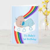 Carte Baby Boy Rainbow 1er anniversaire (Fleur jaune)