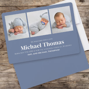 Carte Baby Boy Simple Photo Collage Bleu