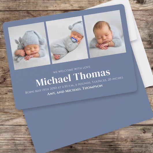 Carte Baby Boy Simple Photo Collage Bleu