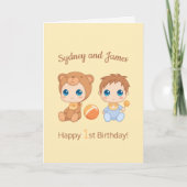 Carte Baby Boy Twins Premier anniversaire Jaune Blank (Devant)