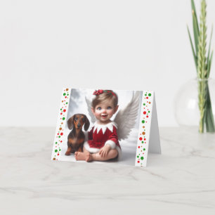 Carte Baby Christmas Elf and Dachshund Card