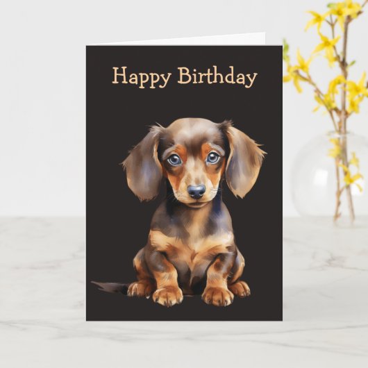 Carte Baby Dachshund (Fleur jaune)
