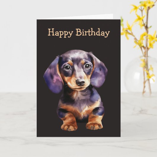 Carte Baby Dachshund (Fleur jaune)