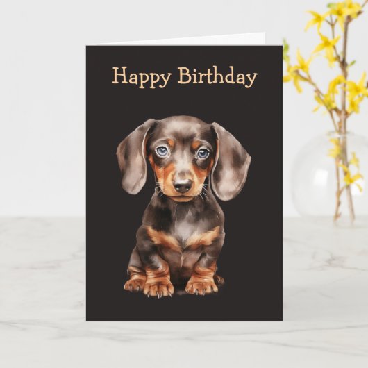 Carte Baby Dachshund (Fleur jaune)