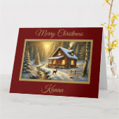 Carte Baby Deer at Forest Cabine Christmas Card (Fleur jaune)