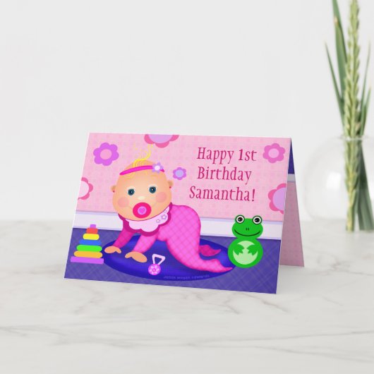 Carte Baby Girl First Birthday Greeting Card - Custom (Devant)