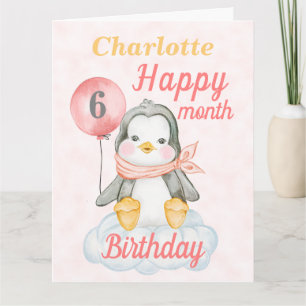 Carte Baby Girl Penguin 6 mois Anniversaire Big Card