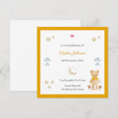 Carte Baby Loss Moon Stars Teddy Memorial Flat Card (Devant / Derrière)