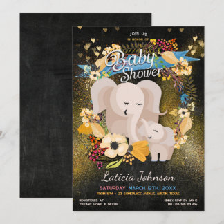 Carte Baby Mama Éléphant Floral Boho Baby Shower