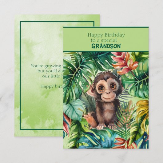 Carte Baby Monkey Happy Birthday Special Grandson (Devant / Derrière)