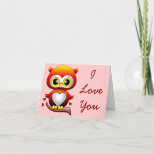 Carte Baby Owl Love Heart Cartoon Note Card