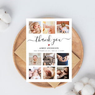 Carte Baby shower 9 photo collage merci chic script