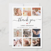 Carte Baby shower 9 photo collage merci chic script (Devant)