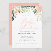 Carte Baby shower à fleurs de pêche rose (Devant / Derrière)