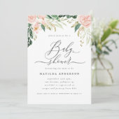 Carte Baby shower à fleurs de pêche rose (Debout devant)