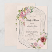 Carte baby shower à fleurs rose bordeaux rustique invita (Devant / Derrière)