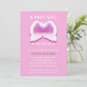 Carte Baby shower ailes Angel rose (Debout devant)