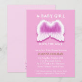 Carte Baby shower ailes Angel rose (Devant / Derrière)