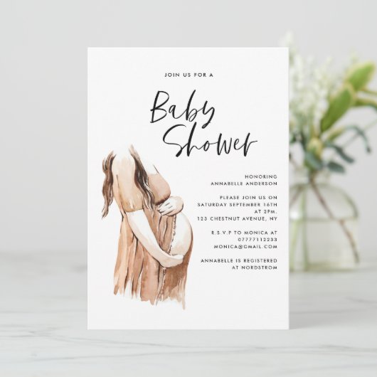 Carte Baby shower aquarelle illustration script simple (Debout devant)