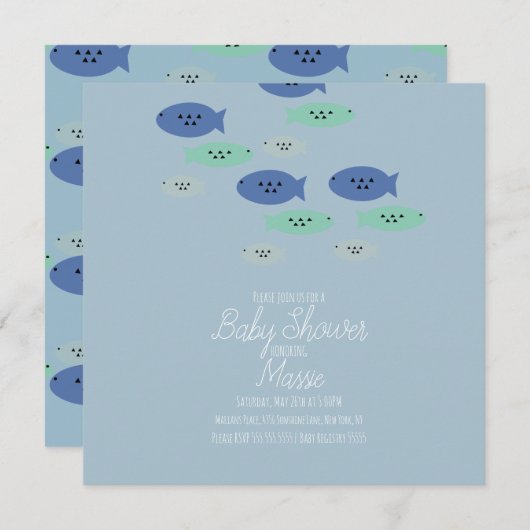 Carte Baby shower Aquarium (Devant / Derrière)