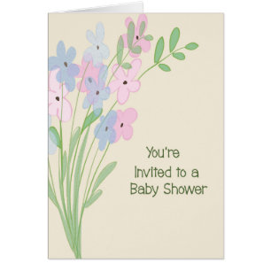 Carte baby shower avec marguerites rose et bleu