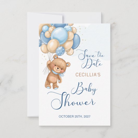 Carte Baby shower Bear Balloons Enregistrer la date (Devant)