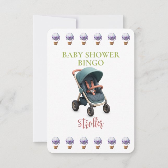Carte Baby Shower Bingo Card, Funny Game- Stroller (Devant)