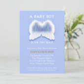 Carte Baby shower Blue Angel Wings (Debout devant)