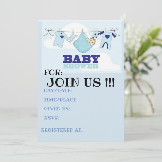 Carte baby shower BLUE BOY (Debout devant)