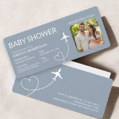 Carte Baby shower Boarding Pass Plane Dusty Blue Ticket