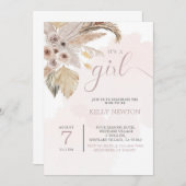 CARTE BABY SHOWER BOHO, PAMPAS GRASS, BÉBÉ (Devant / Derrière)